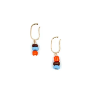 Handmade blue orange brown bead ear cuffs no piercing