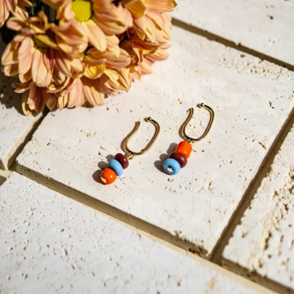 Handmade blue orange brown bead ear cuffs no piercing