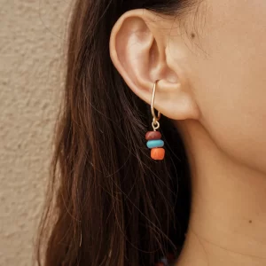 Handmade blue orange brown bead ear cuffs no piercing