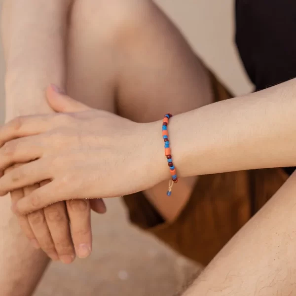 summer handmade small brown orange blue glass bead bracelet