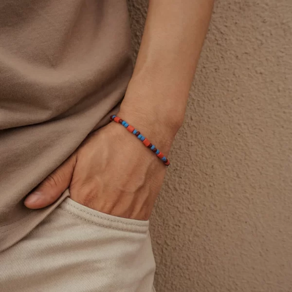 summer handmade small brown orange blue glass bead bracelet