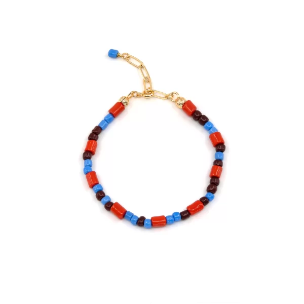 summer handmade small brown orange blue glass bead bracelet