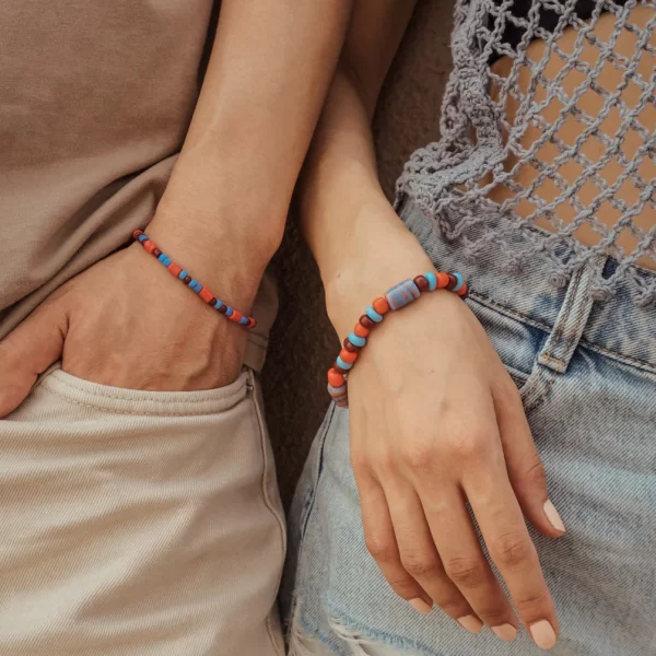 summer handmade small brown orange blue glass bead bracelet