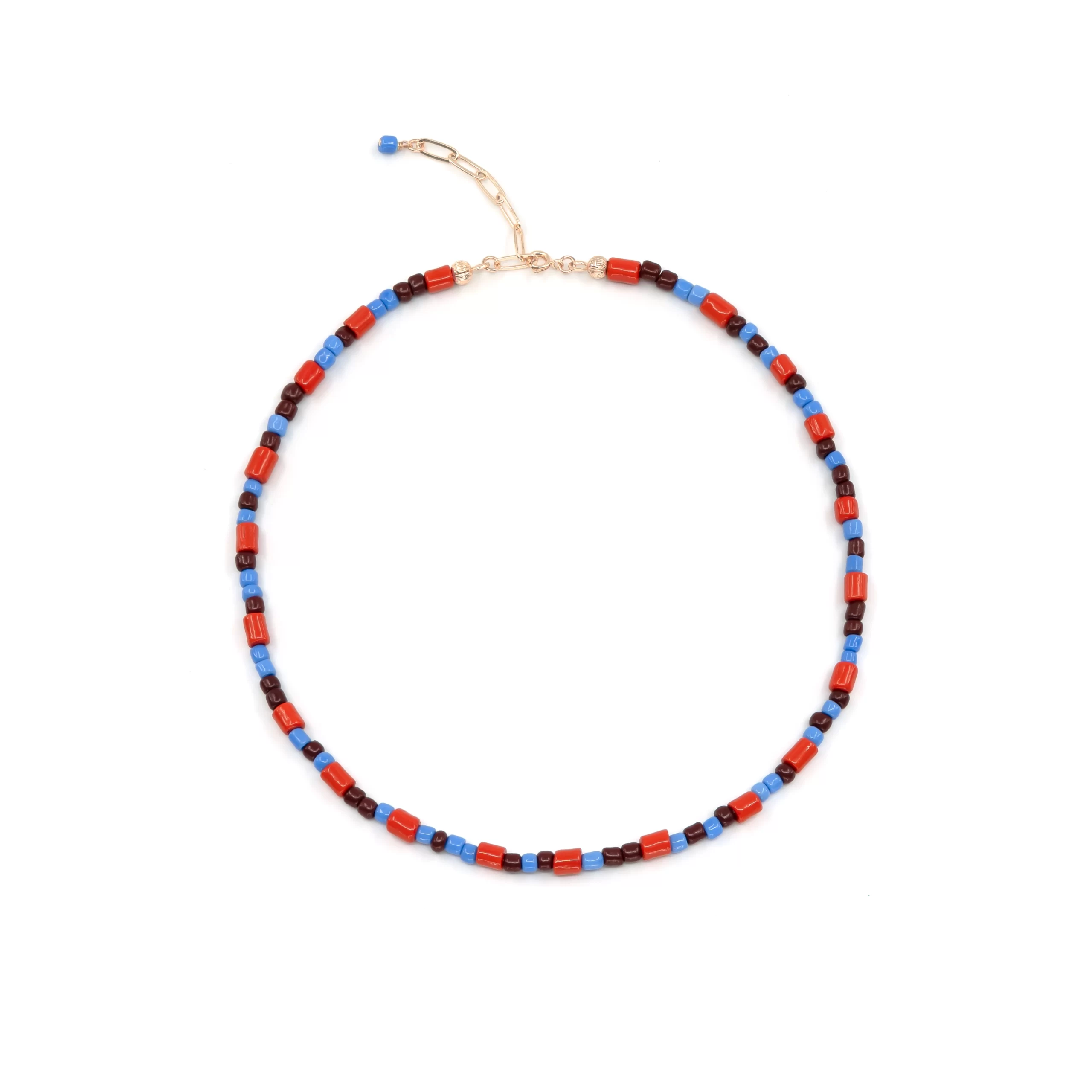 handmade everyday small brown orange blue glass bead necklace for her