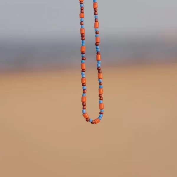 handmade everyday small brown orange blue glass bead necklace for her