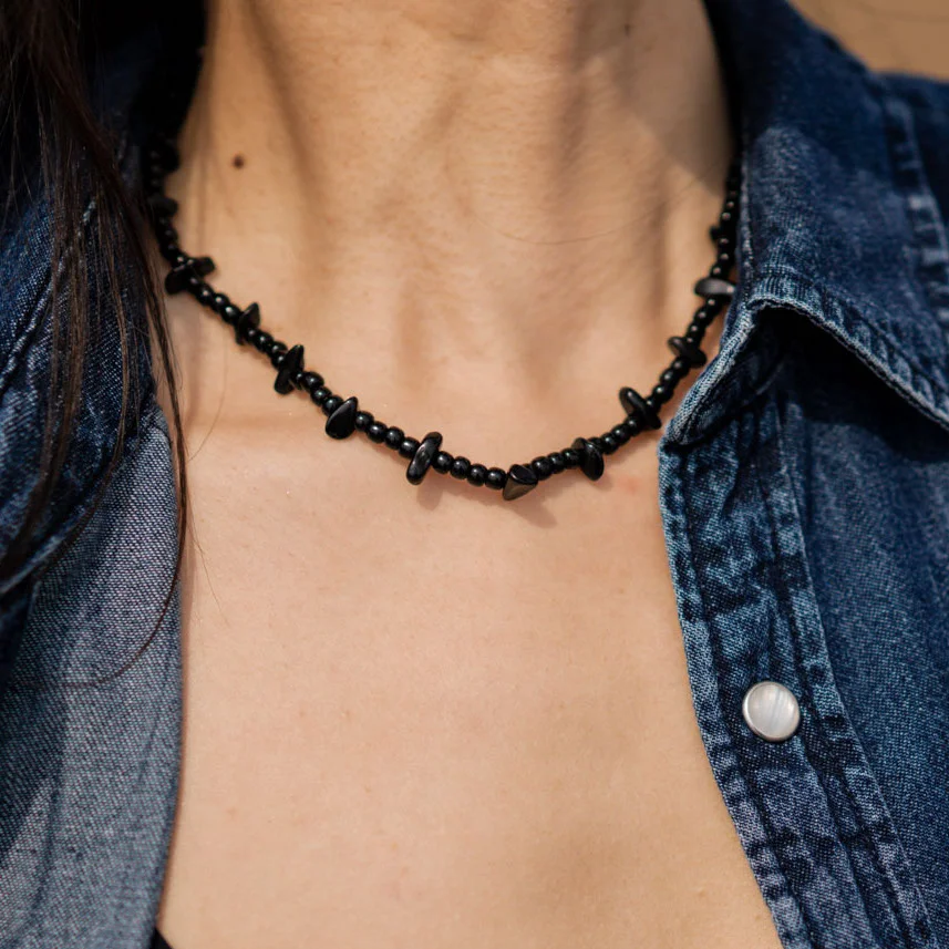 handmade everyday black beaded necklace for her