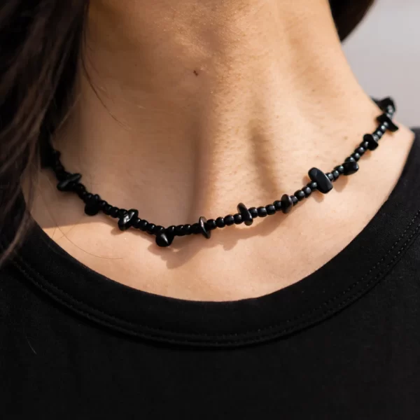 handmade everyday black beaded necklace for her