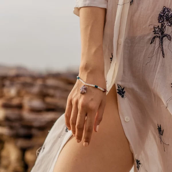 women’s summer handmade white bead charm bracelet