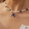 women’s handmade white bead necklace with pendant