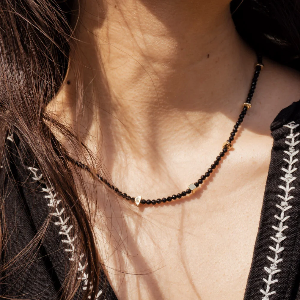 handmade black seed bead everyday dainty necklace