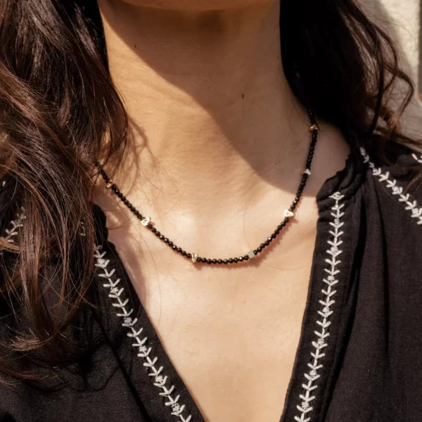 handmade black seed bead everyday dainty necklace