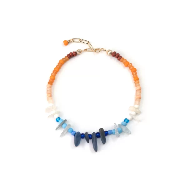 handmade white blue orange beaded anklet for women