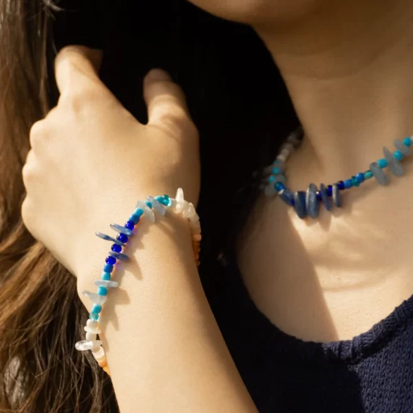 handmade white blue orange beach beaded bracelet