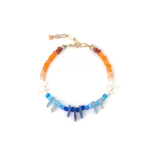 handmade white blue orange beach beaded bracelet