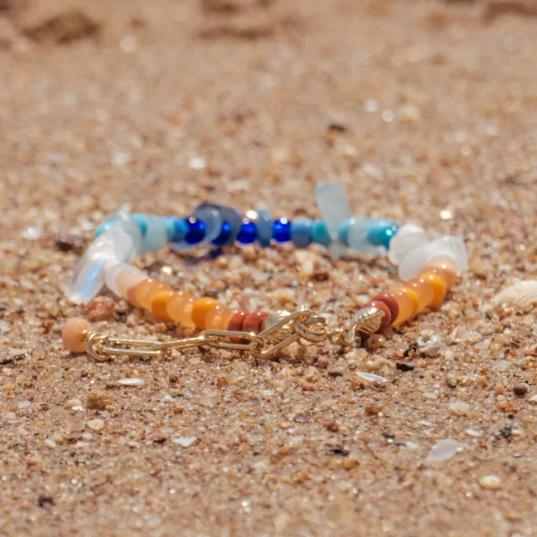 handmade white blue orange beach beaded bracelet