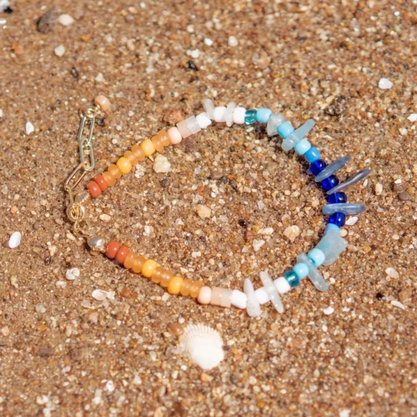 handmade white blue orange beach beaded bracelet