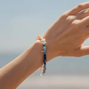 handmade white blue orange beach beaded bracelet