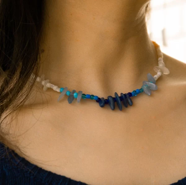 handmade white blue orange beaded necklace for summer