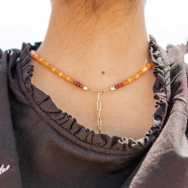 handmade white blue orange beaded necklace for summer