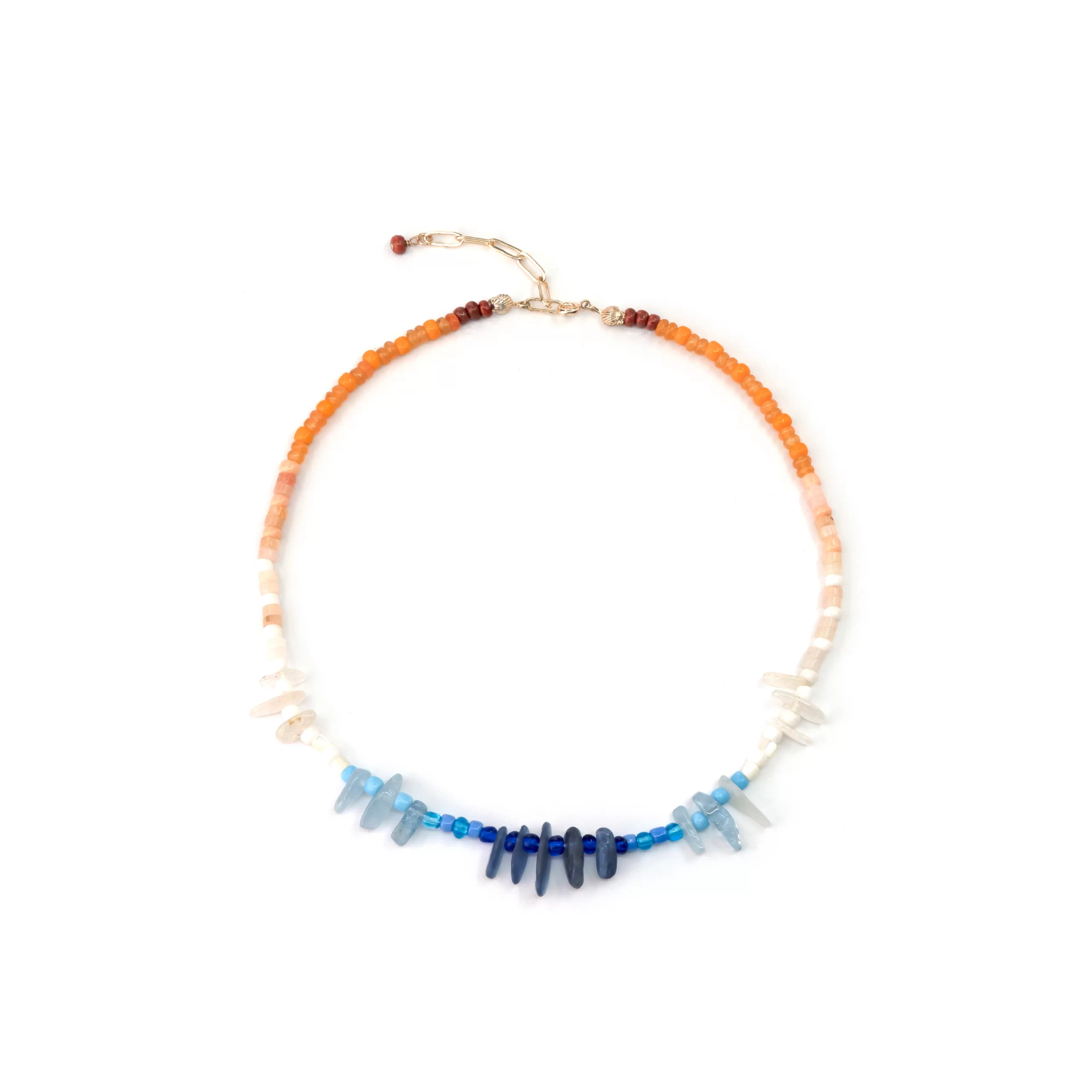 handmade white blue orange beaded necklace for summer