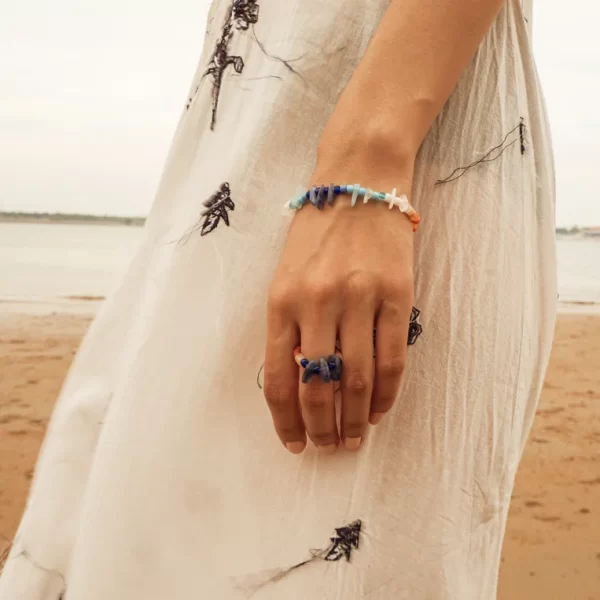 handmade blue brown beaded ring