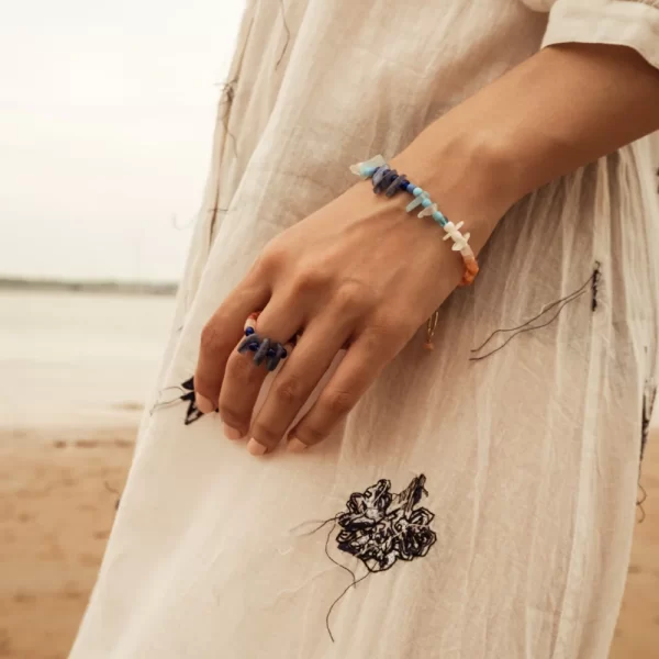 handmade blue brown beaded ring