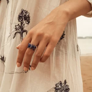 handmade blue brown beaded ring