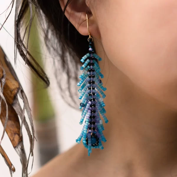 handmade peacock feathery shape dangle beaded ear cuffs no piercing