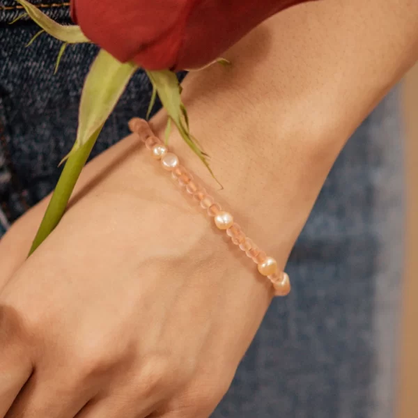 women’s handmade minimal orange pink beaded bracelet