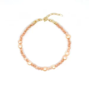 women’s handmade minimal orange pink beaded bracelet