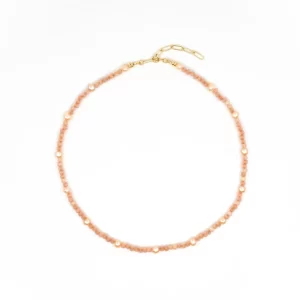 women’s handmade orange pink bead necklace