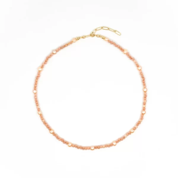 women’s handmade orange pink bead necklace