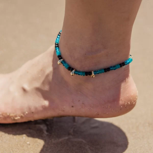 handmade black blue beaded anklet for women and men