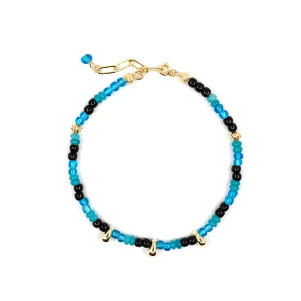 handmade black blue beaded anklet for women and men