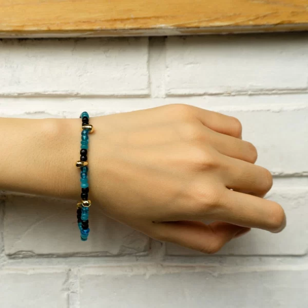 handmade black blue bead bracelet for women