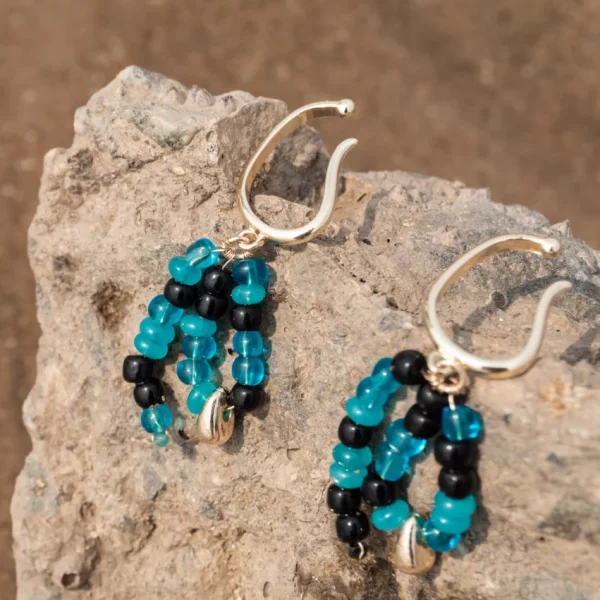 handmade black blue beaded ear cuffs no piercing