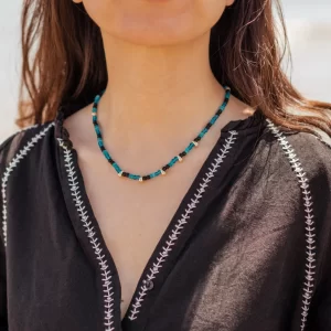 handmade summer black blue bead necklace for women