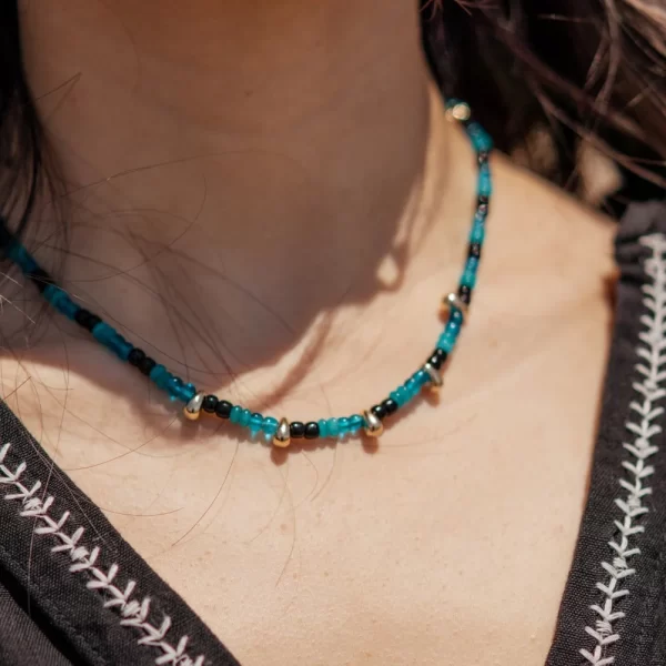 handmade summer black blue bead necklace for women