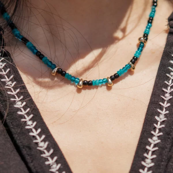 handmade summer black blue bead necklace for women