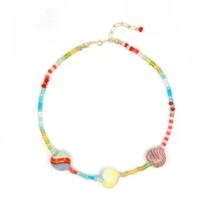 statement handmade colorful heart beaded necklace for women