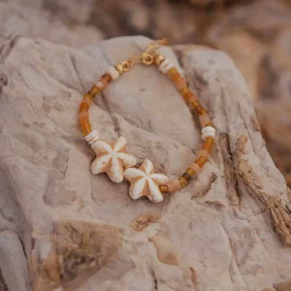 summer ocean themed handmade orange bead bracelet for women