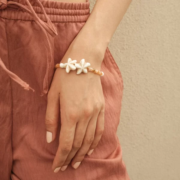 summer ocean themed handmade orange bead bracelet for women