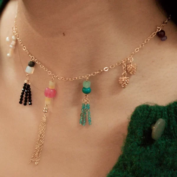 women’s handmade dainty chain necklace with colorful charms