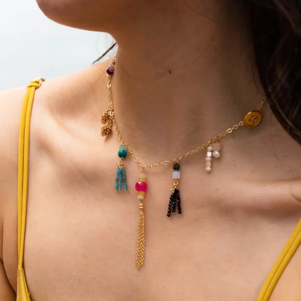 women’s handmade dainty chain necklace with colorful charms