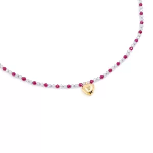 love heart handmade red purple beaded necklace for women