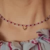 love heart handmade red purple beaded necklace for women