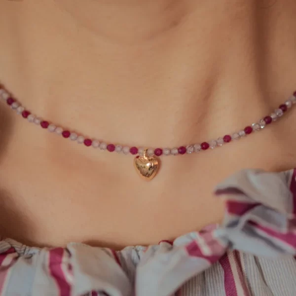 love heart handmade red purple beaded necklace for women