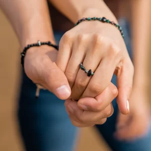 women’s handmade black beaded ring