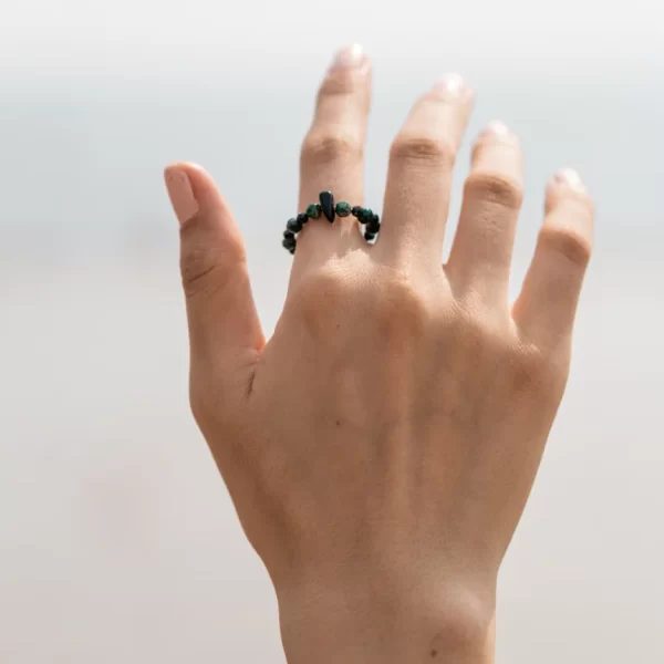 women’s handmade black beaded ring