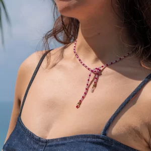 unique handmade red purple beaded necklace for women